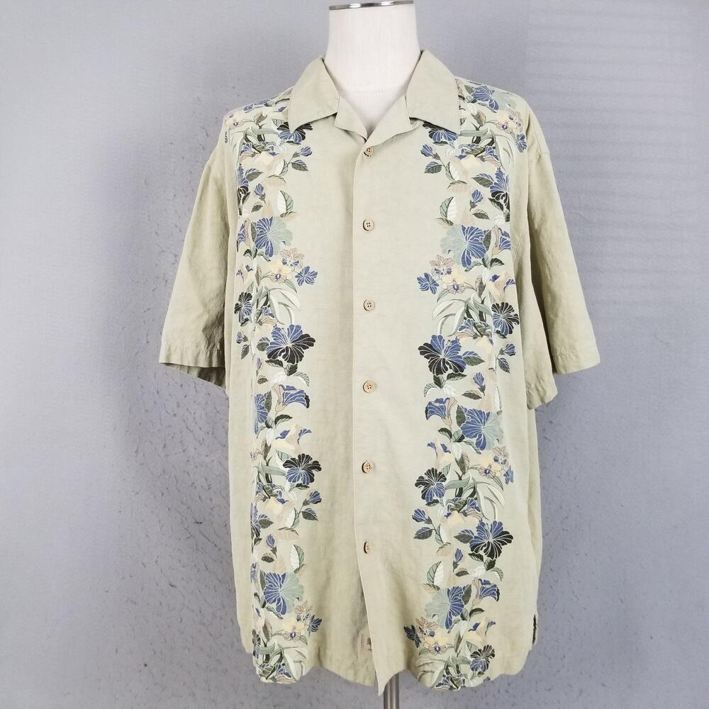Paradise Collection Shirt Mens 2XL Silk Floral Hawaiian Embroidered Button Up